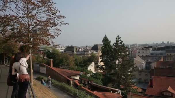 Zagreb Alt Şehir Renkli Panoramik Görünümü Hırvatistan Başkenti Ekim 2011 — Stok video