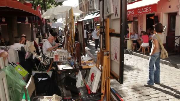 París Francia Octubre 2011 Calle Llena Arte Montmartre — Vídeos de Stock