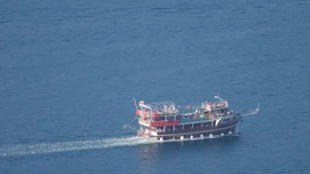 Holzdoppeldeckerboot Mit Touristensegeln August 2019 Kotor Bucht Boka Kotorska Montenegro — Stockvideo