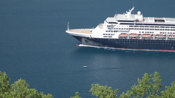 stock video MS Veendam cruise ship sailing on a sunny day - August 2019, Kotor bay (Boka Kotorska), Montenegro.