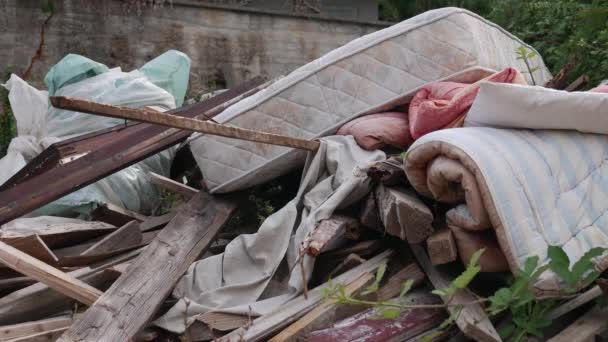 클로즈업 마당에 버려진 쓰레기 — 비디오
