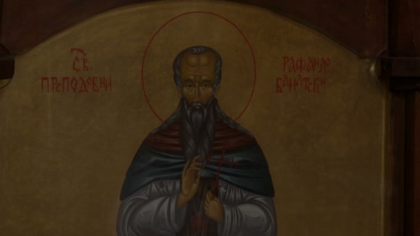 Fresk Ścianie Kościoła Czcigodny Rafael Banat Prepodobni Rafailo Banatski — Wideo stockowe