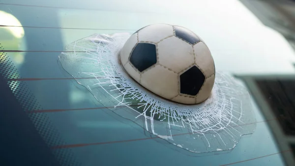 Футбольный Мяч Разбитым Стеклом — стоковое фото