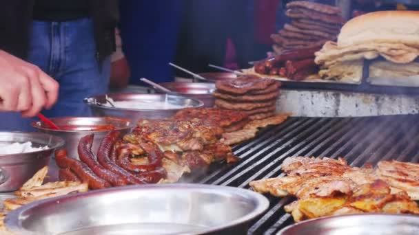 様々な種類の肉を焼く — ストック動画