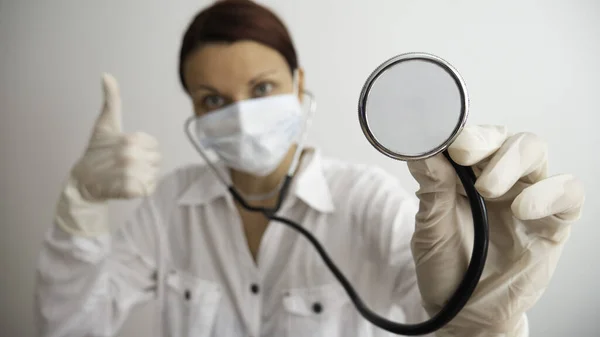 Thumbs Women Doctors Examination Patient Focus Stethoscope — Stock Photo, Image