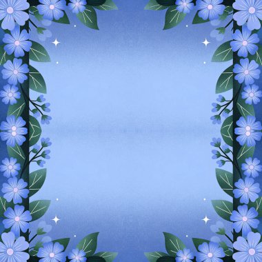 Çiçekli mavi kart, suluboya