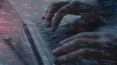 Ofiste dizüstü bilgisayar kullanan bir iş kadını, borsa