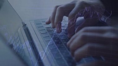 Dizüstü bilgisayarda çalışan ve mali verileri sergilenen kadın