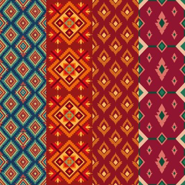 Etnik kabile süslemeleri ile kusursuz vektör desenleri.