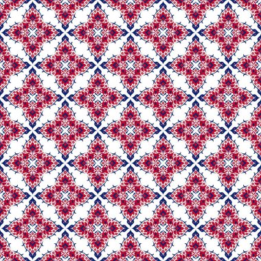 Kırmızı ve mavi yıldızlı soyut ve pürüzsüz desen.