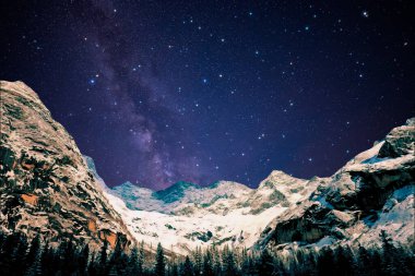 Dağlarda samanyolu, yıldızlar, Samanyolu, gece manzarası,