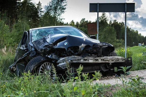 Colisión Frontal Bmw Camión Daf Letonia Carretera Que Produjo Noche — Foto de Stock