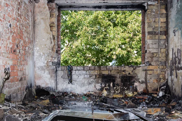 Apartamento Quarto Após Incêndio Que Ocorreu Verão Quarto Andar Edifício — Fotografia de Stock