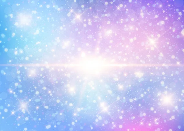 银河奇幻背景和彩色彩绘的矢量图解 彩色彩绘天空中的独角兽 乌云和天空都有防波堤 亮晶晶的糖果背景 — 图库矢量图片