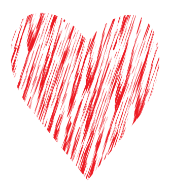 Çapraz dokulu çizgilerle dolu canlı kırmızı bir kalp şekli ve koyu bir arkaplanda parıldayan altın parıltılar..