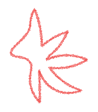 Canlı kırmızı, soyut bir yıldız patlaması ya da stilize edilmiş bir çiçek şekli, koyu siyah bir arkaplana karşı dokulu, aydınlık bir dış hatla parlar..