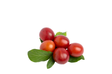 Yeşil yapraklı taze kırmızı erikler, PNG, transperent arka planda izole edilmiş.