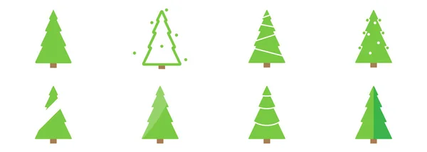 Conjunto Vetorial Ícones Árvores Natal Verdes Compostas Por Triângulos — Vetor de Stock