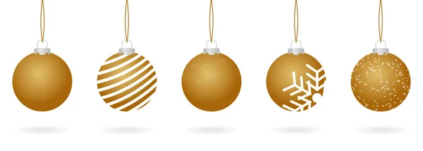 Vector Set Images Golden Realistic Christmas Balls Different Shapes — Stock Vector