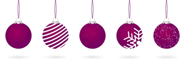 Farklı şekillerde mor gerçekçi noel toplarının vektör kümesi