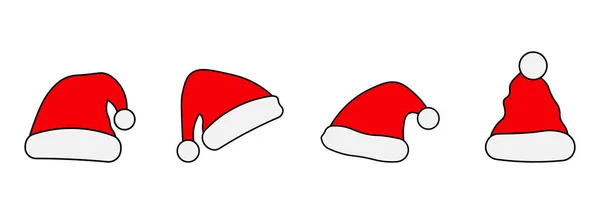 Ensemble Vectoriel Icônes Plates Chapeau Santa Avec Pompon — Image vectorielle