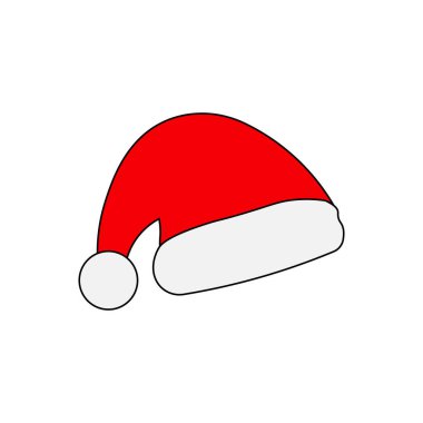 Sol tarafında ponpon olan kırmızı Noel Baba şapkasının vektör düz simgesi