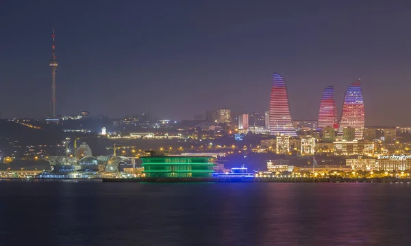 Éjszakai Kilátás Baku Város Azerbajdzsán Fővárosa — Stock Fotó