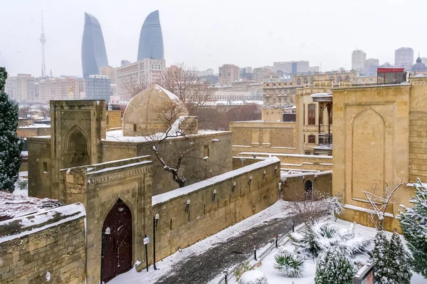 Zima Starém Městě Baku Hlavní Město Ázerbájdžánu — Stock fotografie