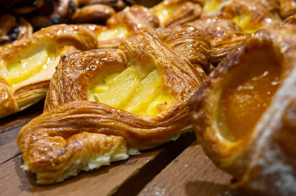 Croissants Cakes Wooden Table — Stock Photo, Image