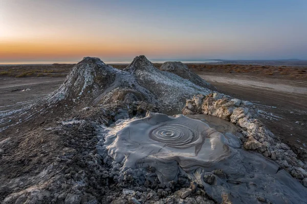 Cratera Borbulhante Vulcão Lama Vulcão Lama Ativa Deserto Gobustan Azerbaijão — Fotografia de Stock