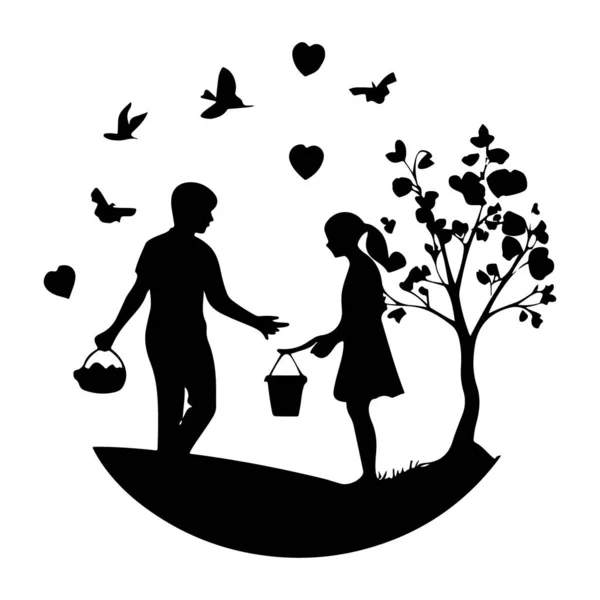 Baba ve kızı, bir ağacın altında, kuşlar ve kalplerle hassas bir anı paylaşıyorlar.