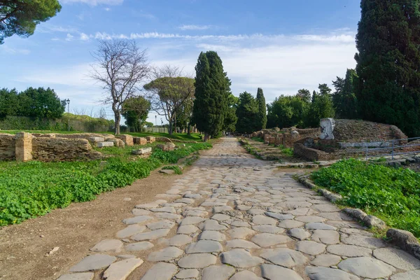 Ostia Antica Στη Ρώμη Της Ιταλίας Αρχαιολογική Άποψη Οδών Ρωμαϊκή — Φωτογραφία Αρχείου