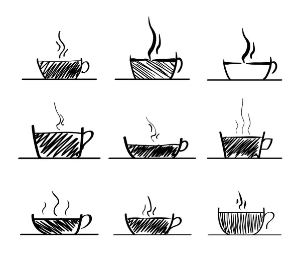 Aantal Koffie Thee Cup Schetsmatig Pictogram Illustraties — Stockvector