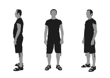 Realistic flat grey illustration of a Man  silhouette with shorts and t-shirts clipart