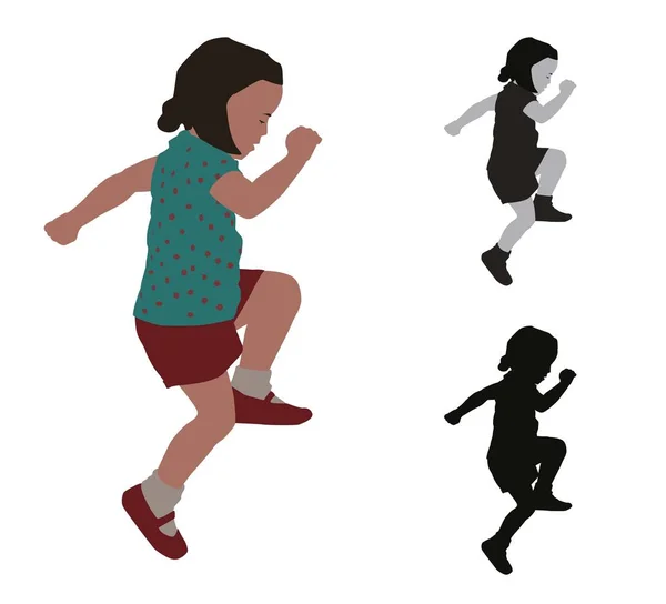 Resimde Bir Atlama Çocuğun Gerçekçi Düz Renkli — Stok Vektör