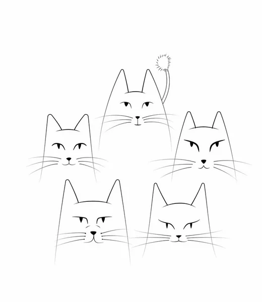 Conjunto Retratos Lineales Para Gatos — Vector de stock