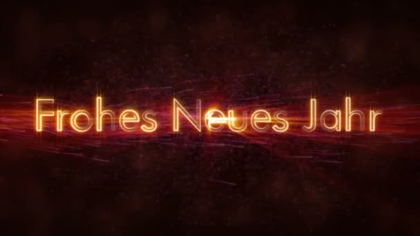 "Happy New Year"tekst in de Duitse"Frohes Neues Jahr"lus animatie over donkere geanimeerde achtergrond — Stockvideo