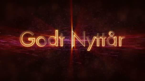 "Testo felice anno nuovo "in norvegese" Godt Nyttar "animazione loop su sfondo animato scuro — Video Stock