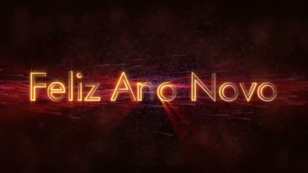 "快乐新年 "文本在葡萄牙语" 费利兹·阿诺·诺沃 "循环动画在黑暗的动画背景 — 图库视频影像