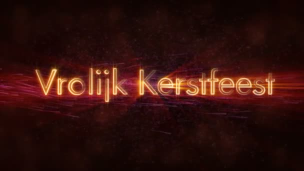 "Merry Christmas" text in Dutch "Vrolijk Kerstfeest" loop animation over dark animated background — Stock video