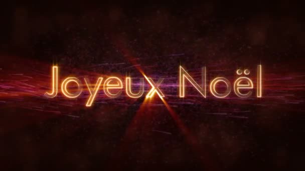 "Merry Christmas"tekst in de Franse"Joyeux Noel"lus animatie over donkere geanimeerde achtergrond — Stockvideo