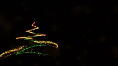 Neşeli Noel metin Hollandalı 'Vrolijk Kerstfeest' animasyon köpüklü parçacıklar ve karlı bir arka plan üzerinde havai fişek ile çam ağacı üzerinde