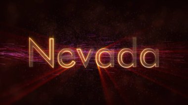 Nevada - Amerika Birleşik Devlet adı metin animasyon - parlak ışınları ile dönen ve yıldız akan bir arka plan üzerinde metin kenarında döngü