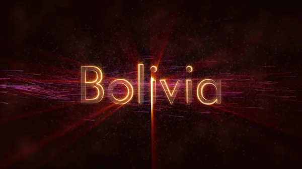 Bolivia country name text animation - Shiny rays looping on edge of text over a background with swirling and flowing stars