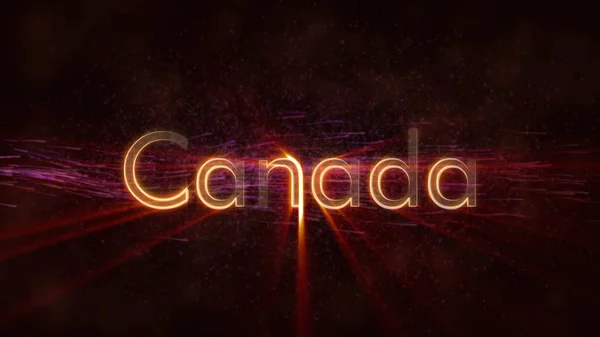 Canada country name text animation - Shiny rays looping on edge of text over a background with swirling and flowing stars