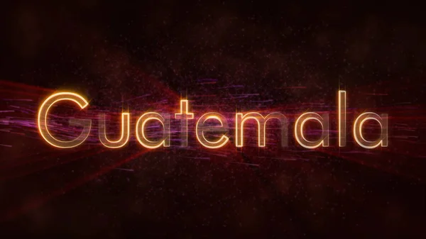 Guatemala country name text animation - Shiny rays looping on edge of text over a background with swirling and flowing stars