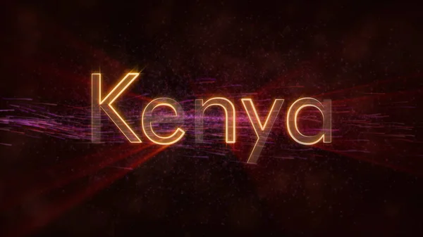 Kenya country name text animation - Shiny rays looping on edge of text over a background with swirling and flowing stars