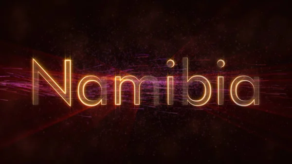 Namibia country name text animation - Shiny rays looping on edge of text over a background with swirling and flowing stars