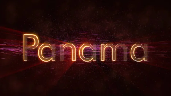 Panama country name text animation - Shiny rays looping on edge of text over a background with swirling and flowing stars