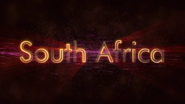 South Africa country name text animation - Shiny rays looping on edge of text over a background with swirling and flowing stars